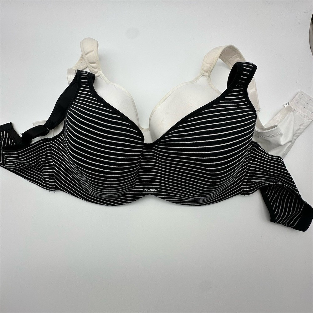 Nautica Intimates Bra‎ Lot 2 Womens 40D Underwire T-Shirt Bras White/Stripe